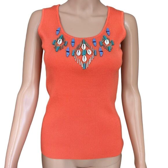 Ruby Rd. Tops - Ruby Rd womens petite ribbed knit orange stretch top beaded size PL.
